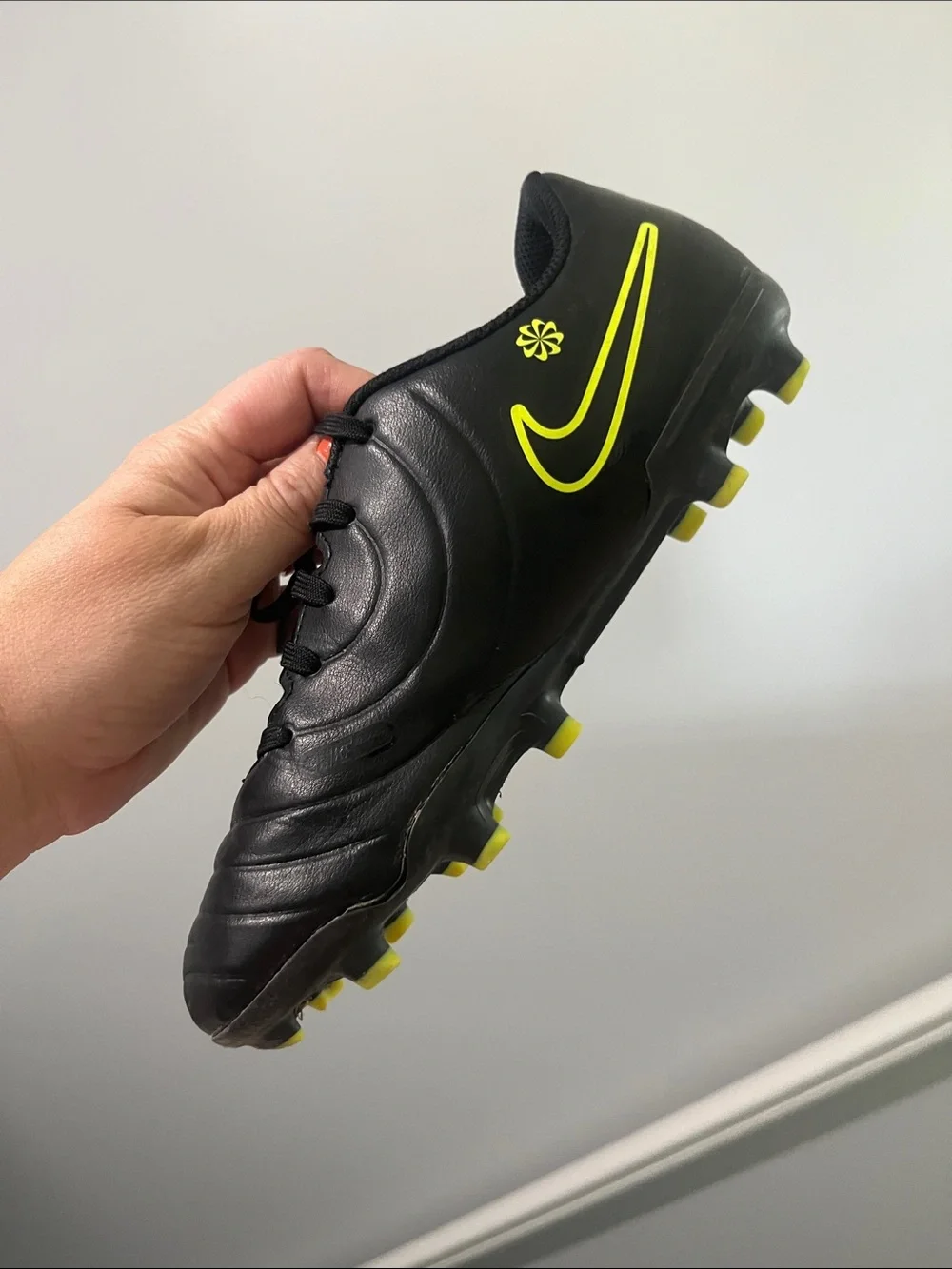 Nike Tiempo Legend Club 3Y 3 Black Soccer Cleats with Neon Yellow Swoosh